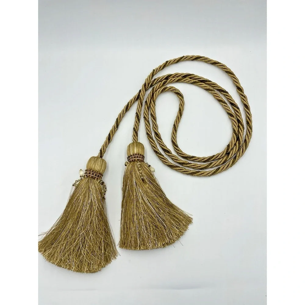 Bougie Gold Rope & Bead Braided Drapery Curtain‎ Tassel Tieback 8.3 ft Long